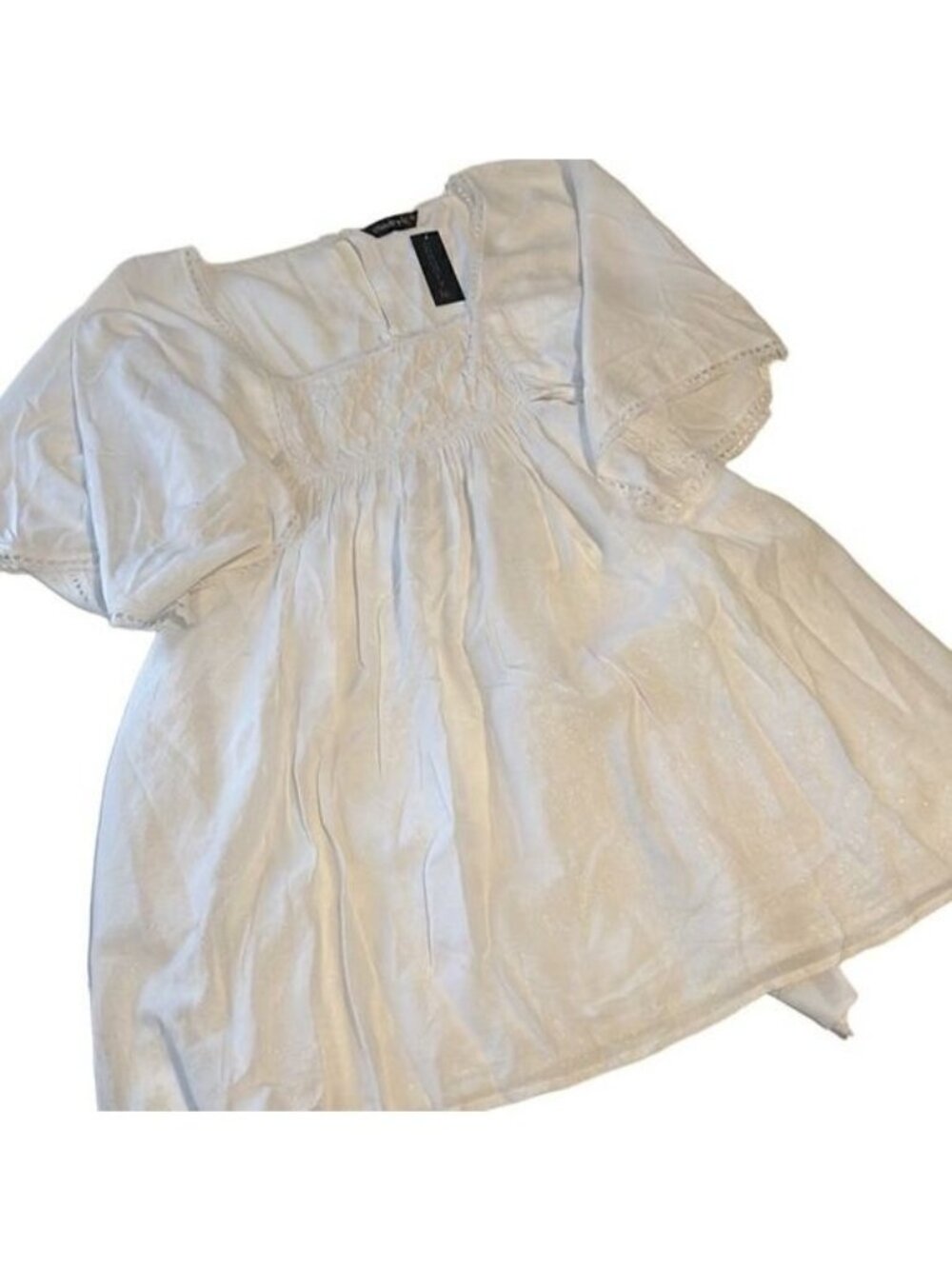 Chaudry White Square Collar Lace Detail Flowy Sleeves Dress Size Small NWT